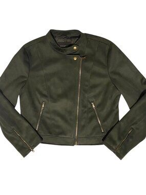 Banana Republic Dark green faux suede motor jacket with gold zippers